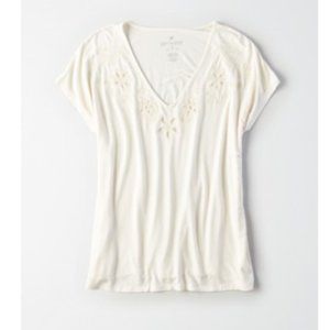 AE Soft & Sexy Cut Out Embroidery V-neck T-shirt